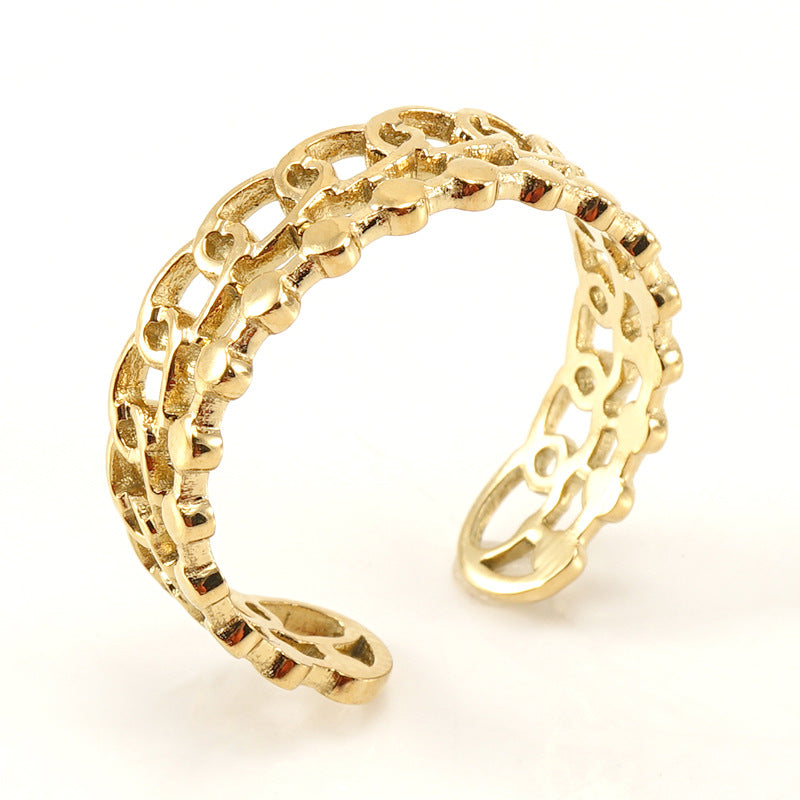 Geometric Stripe 18K Gold Plated Stainless Steel Open Ring