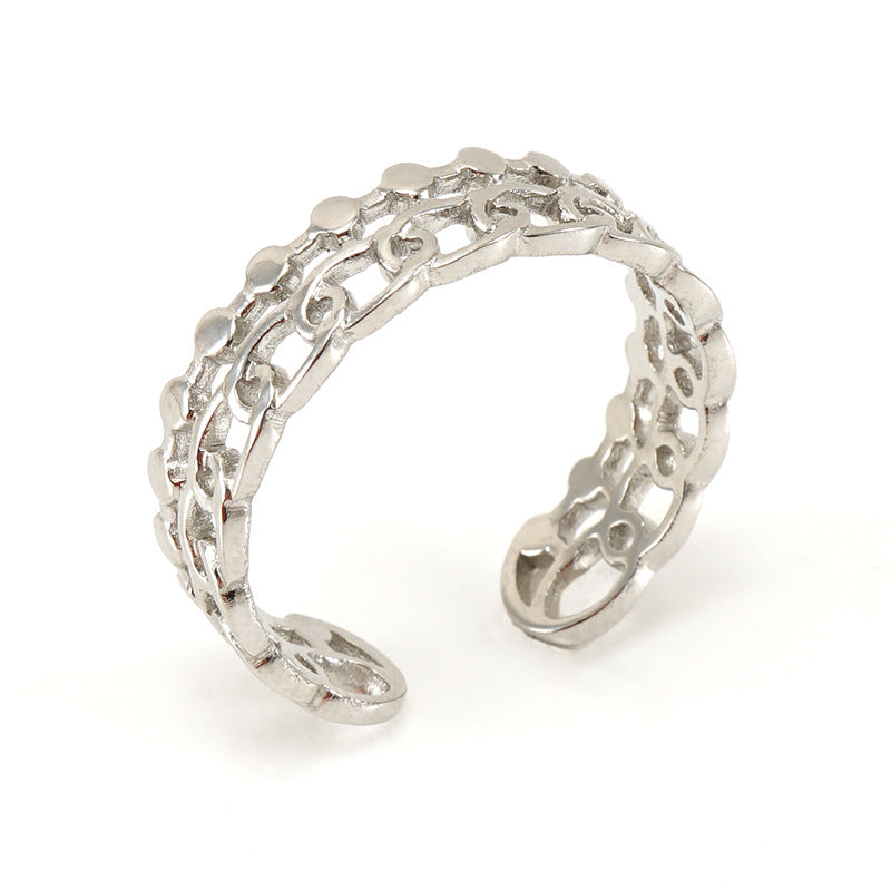Geometric Stripe White Gold Plated Stainless Steel Ring