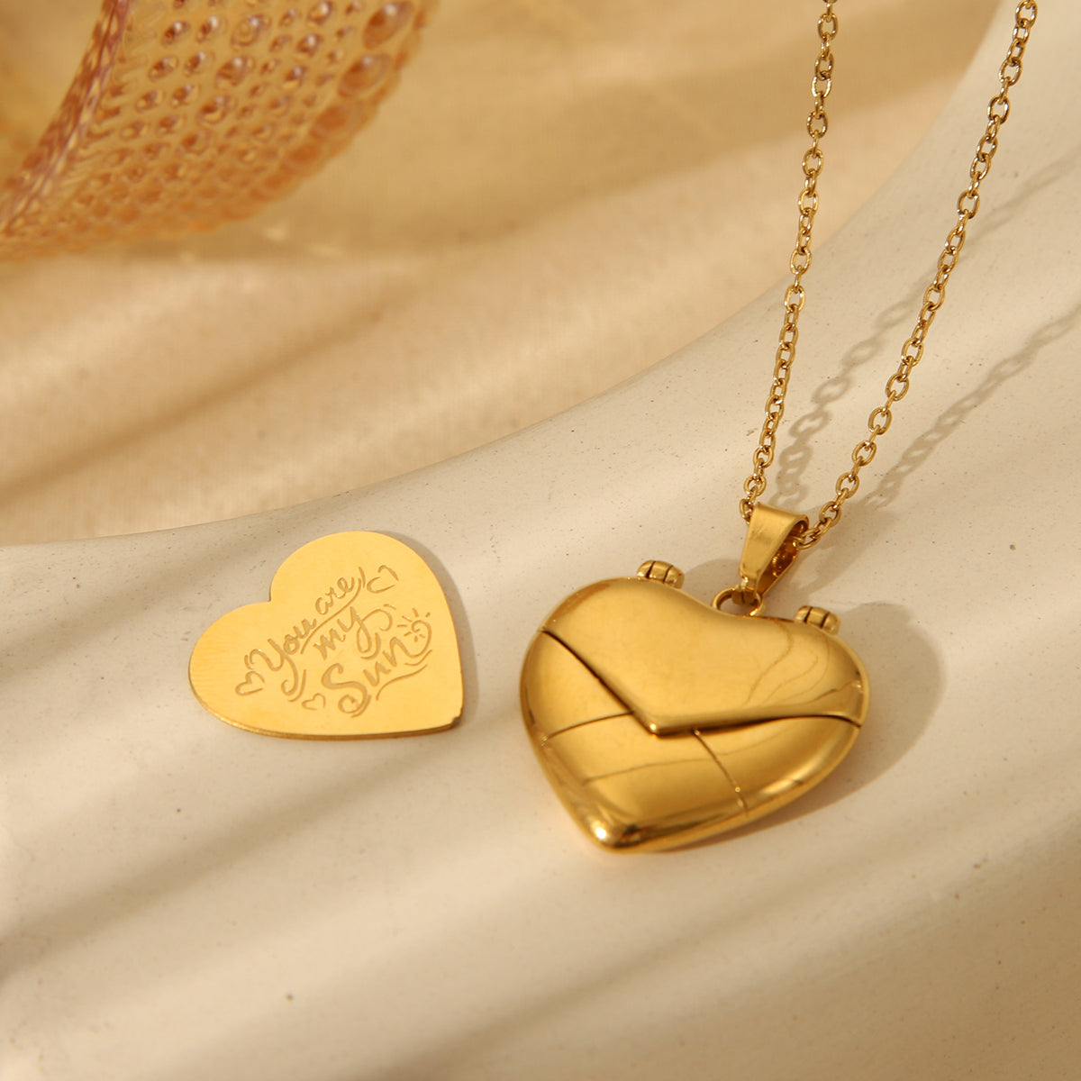 French Style Heart Locket Necklace – 18K Gold Plated SS Love Letter Pendant