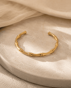 18K Gold Plated Bamboo-Inspired Open Bangle Bracelet for Women | Waterproof Stainless Steel Cuff Bracelet - Zoene Jewels