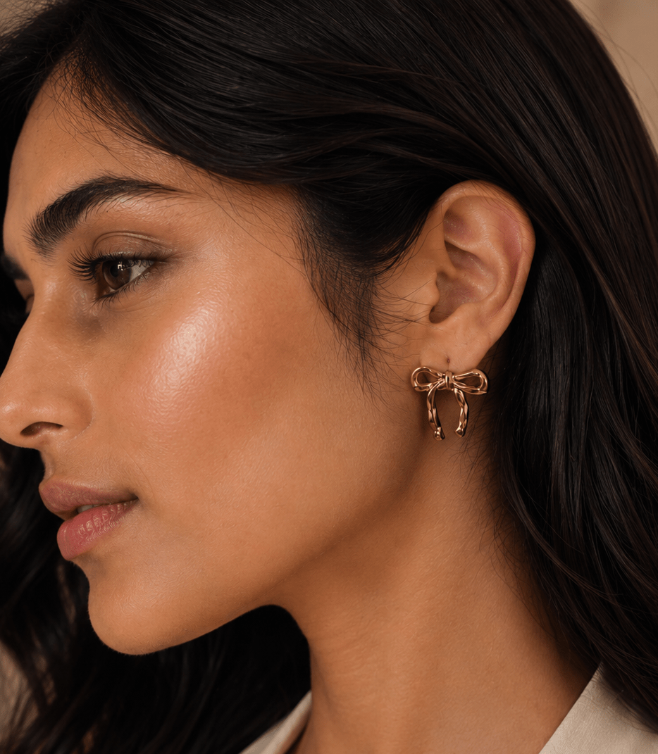 18K Gold Plated Bow Tie Stud Earrings - Zoene Jewels
