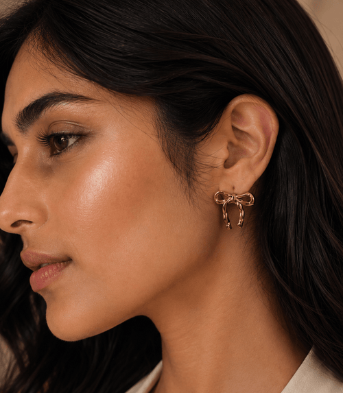 18K Gold Plated Bow Tie Stud Earrings - Zoene Jewels