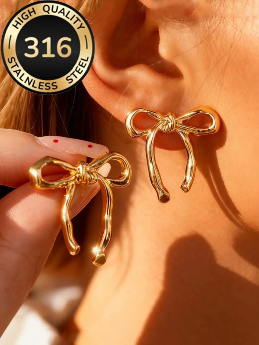 18K Gold Plated Bow Tie Stud Earrings - Zoene Jewels