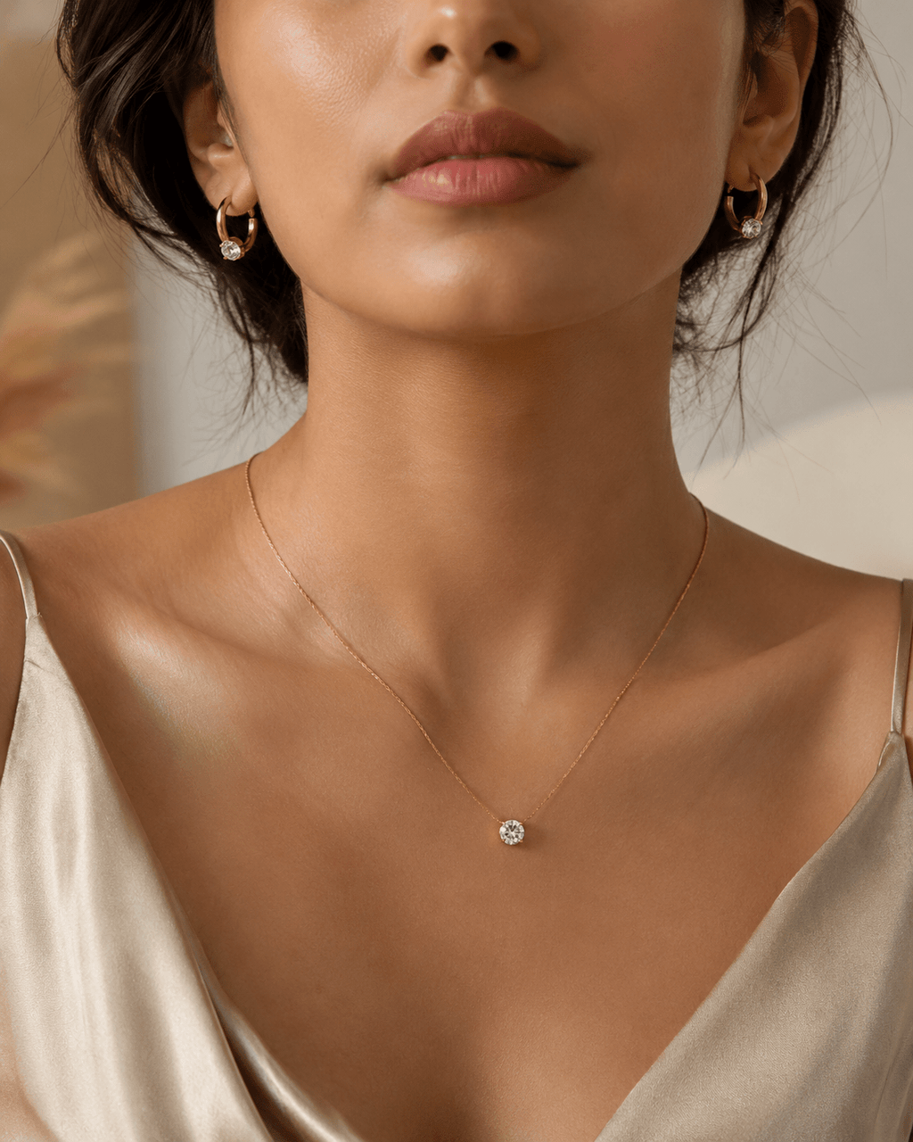 18K Gold Plated Dainty Necklace & Hoop Earrings Set – Minimalist Zircon Jewellery Set for Women - Zoene Jewels