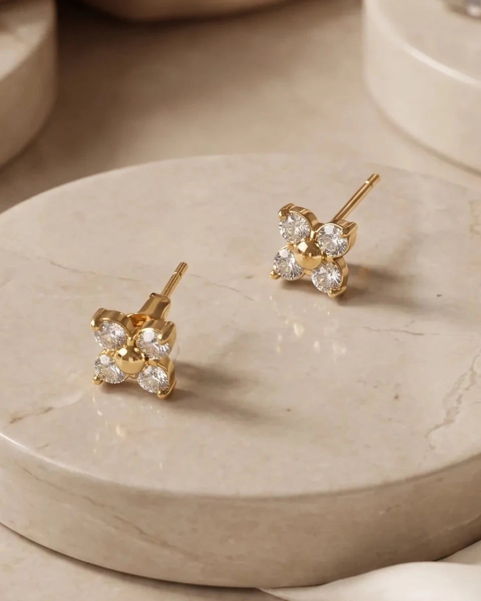 18K Gold-Plated Flower 304 Stainless Steel Earrings - Zoene Jewels