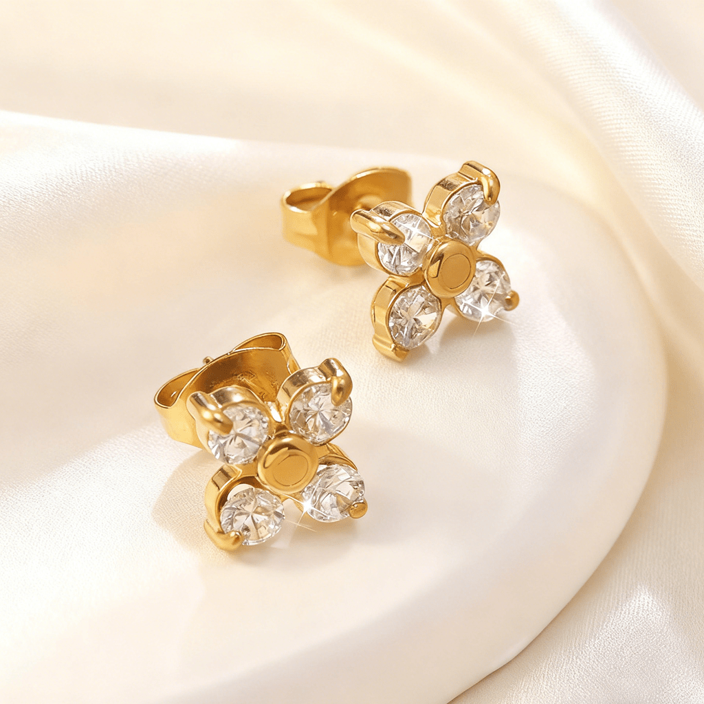 18K Gold-Plated Flower 304 Stainless Steel Earrings - Zoene Jewels