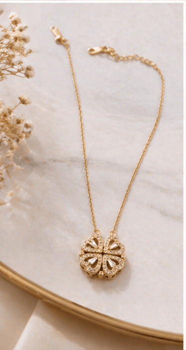 18K Gold Plated Four-Heart Clover Locket Necklace for Women | Waterproof Non-Tarnish Pendant Necklace - Zoene Jewels