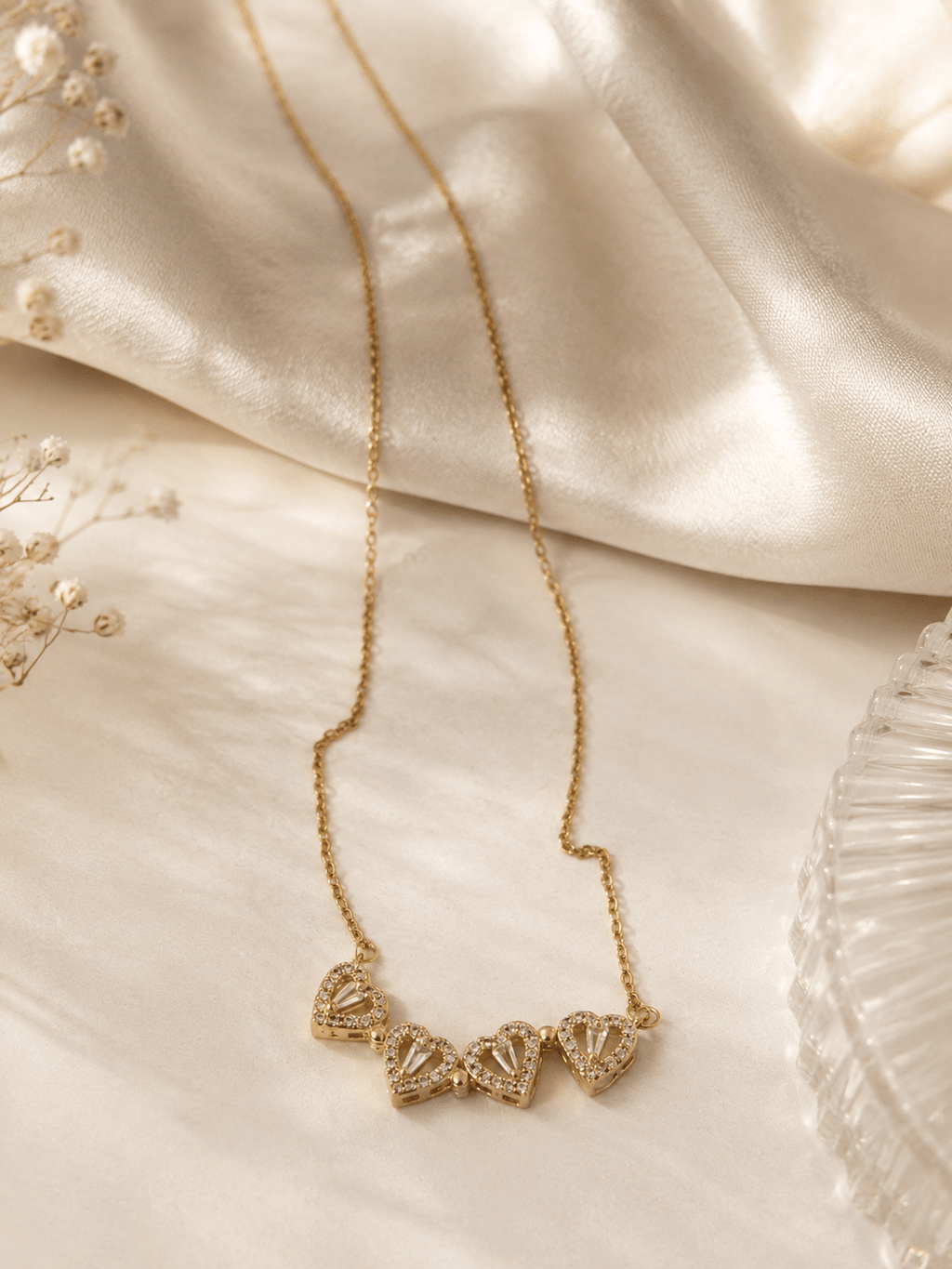 18K Gold Plated Four-Heart Clover Locket Necklace for Women | Waterproof Non-Tarnish Pendant Necklace - Zoene Jewels