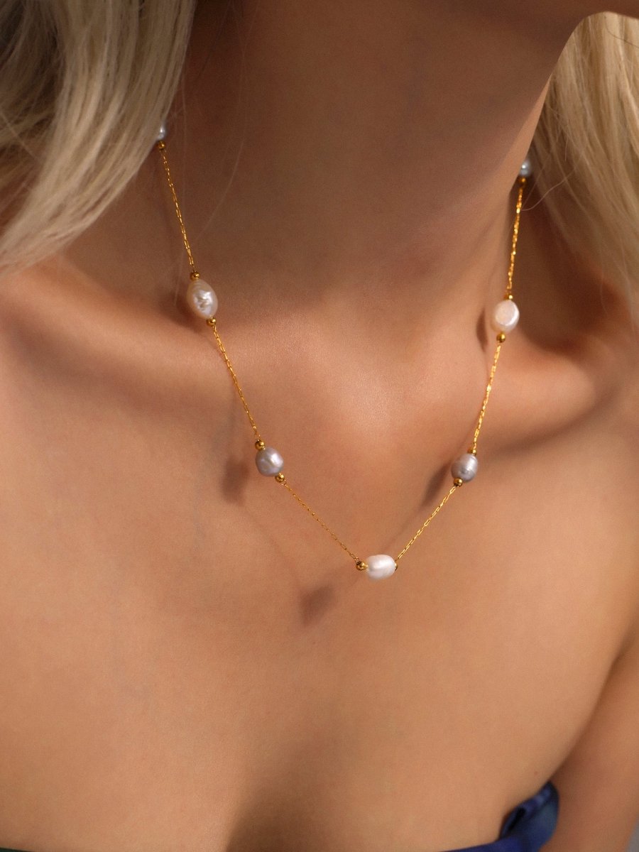 18K Gold Plated Freshwater Pearl Cable Necklace - Zoene Jewels