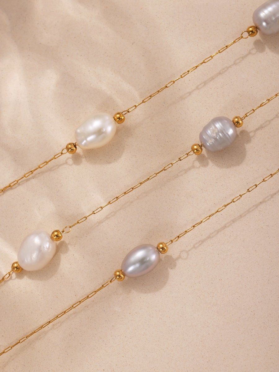 18K Gold Plated Freshwater Pearl Cable Necklace - Zoene Jewels