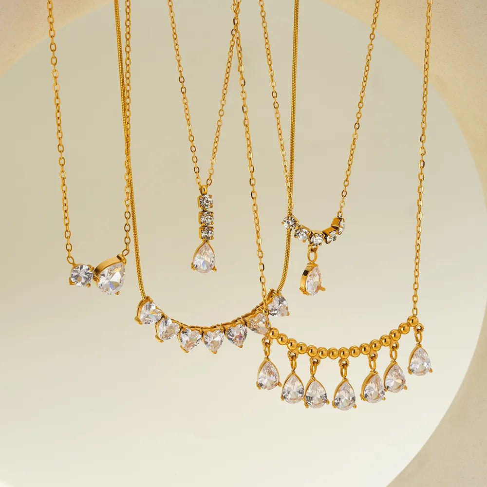 18K Gold Plated Geometric Necklace with Rhinestones - Zoene Jewels