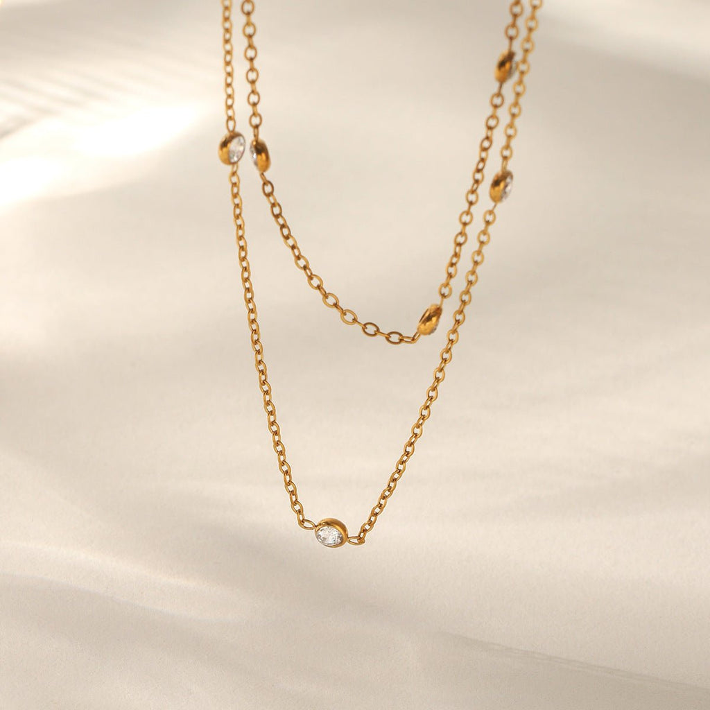 18K Gold Plated Geometric Necklace with Zircon - Zoene Jewels