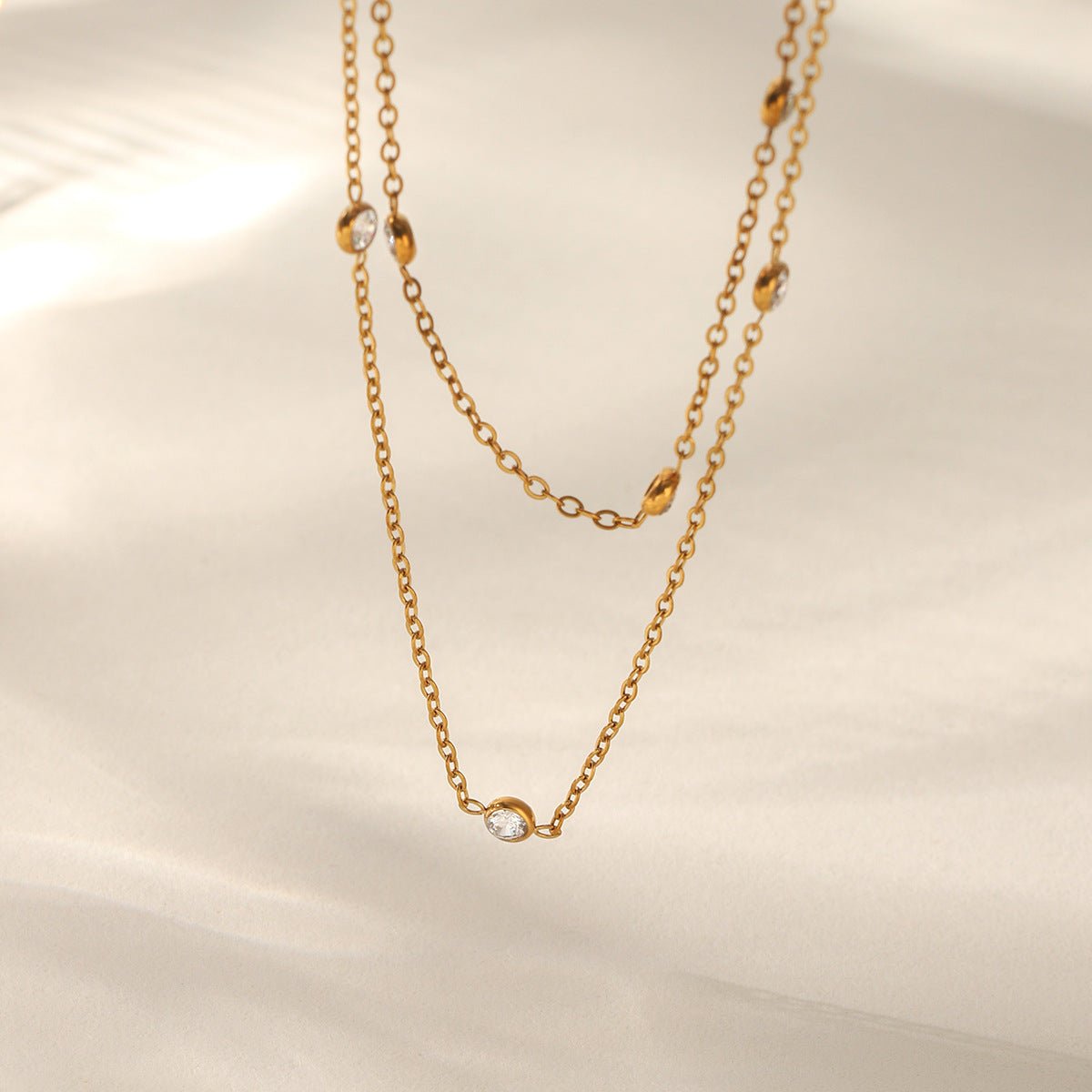 18K Gold Plated Geometric Necklace with Zircon - Zoene Jewels