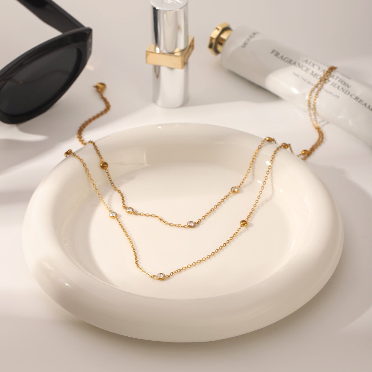 18K Gold Plated Geometric Necklace with Zircon - Zoene Jewels