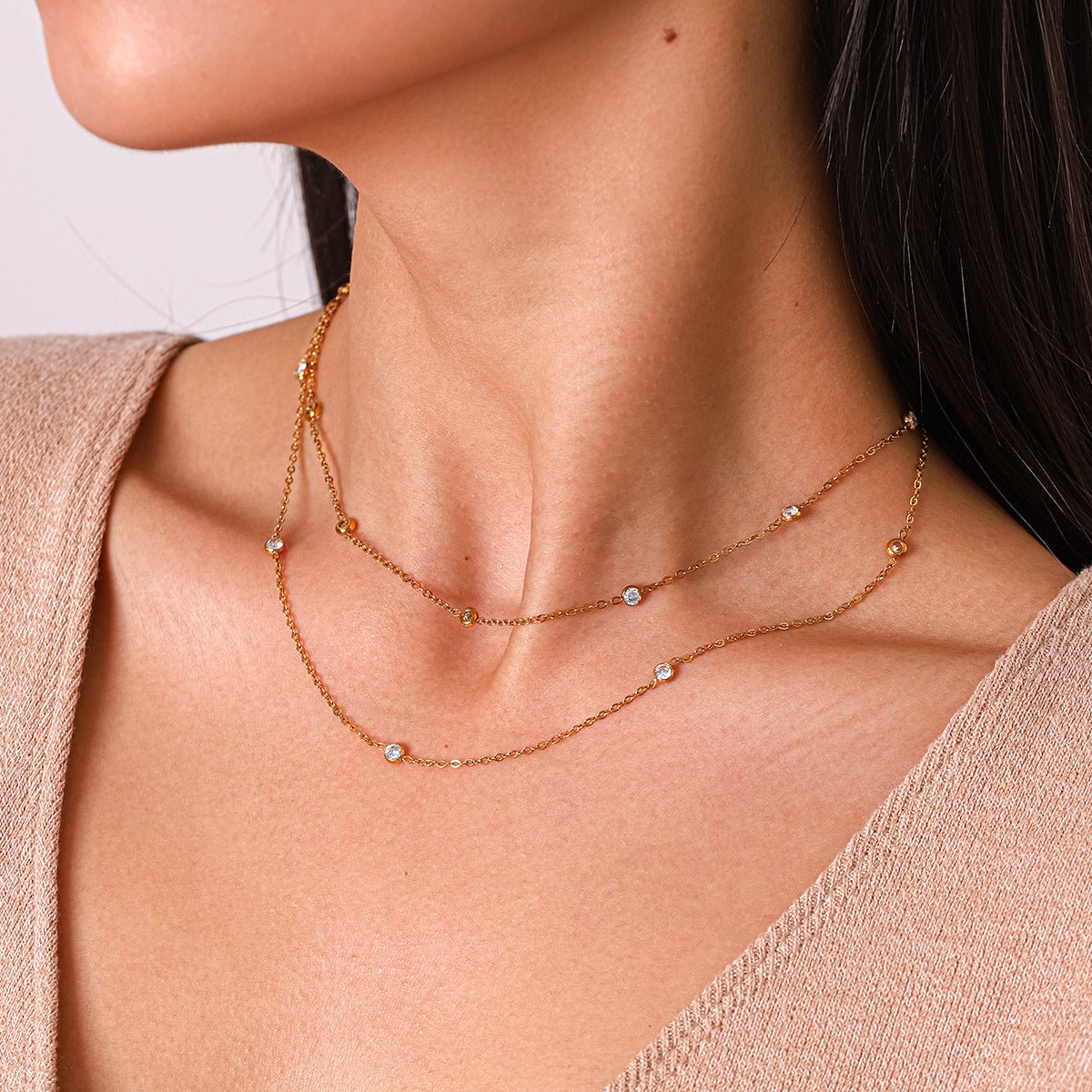 18K Gold Plated Geometric Necklace with Zircon - Zoene Jewels