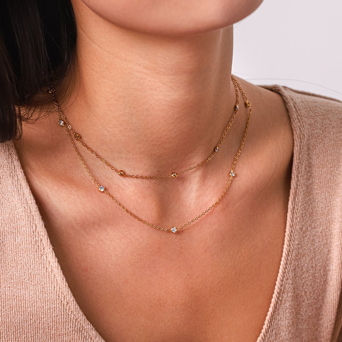 18K Gold Plated Geometric Necklace with Zircon - Zoene Jewels