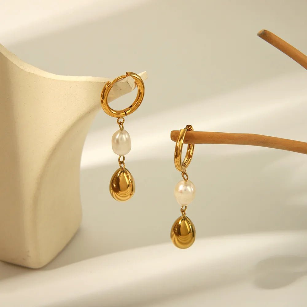 18K Gold Plated Geometric Water Drop Earrings - Zoene Jewels