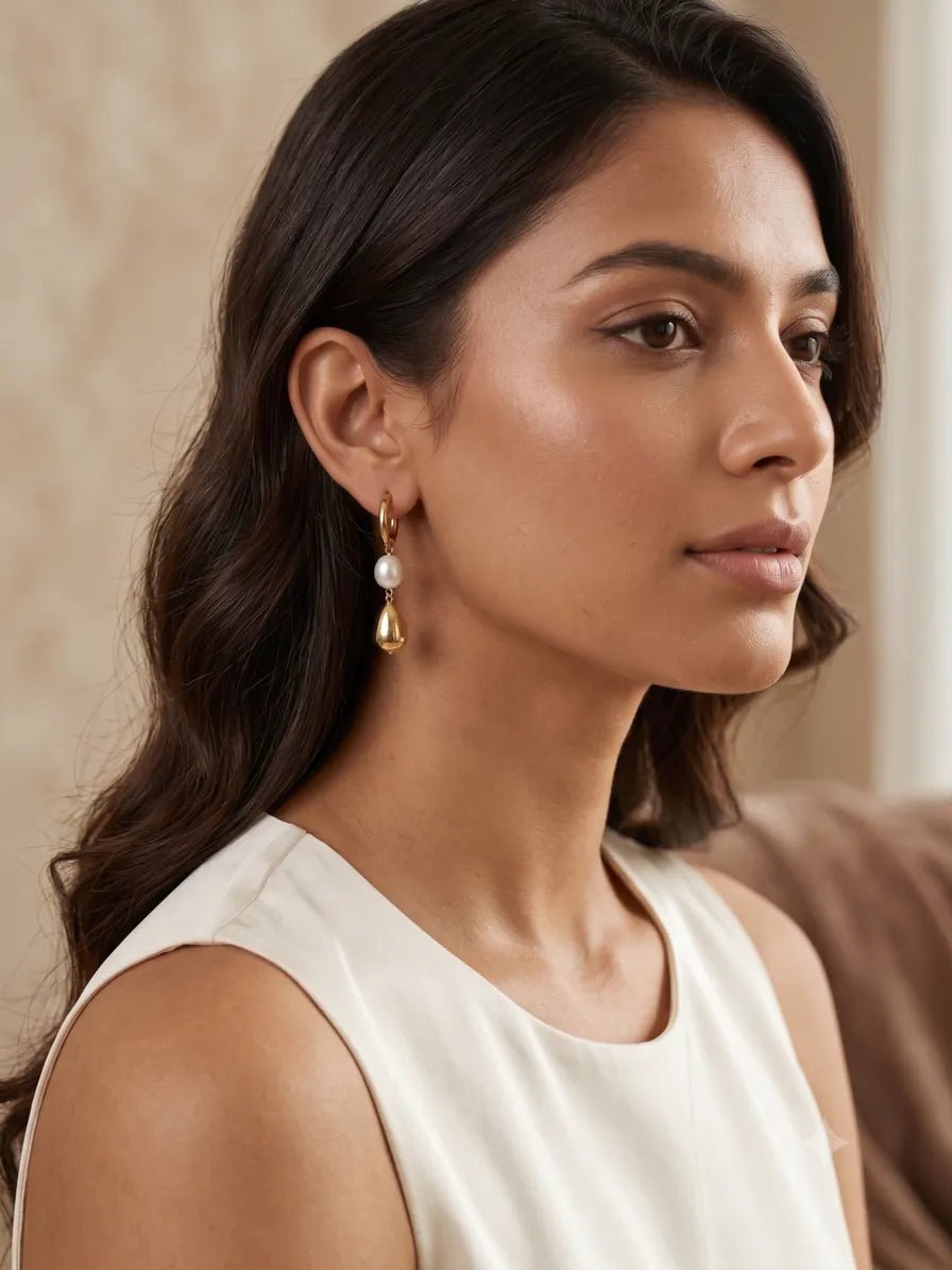 18K Gold Plated Geometric Water Drop Earrings - Zoene Jewels