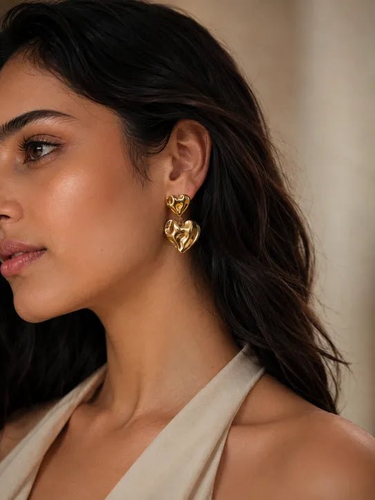 18K Gold Plated Heart Earrings - Zoene Jewels