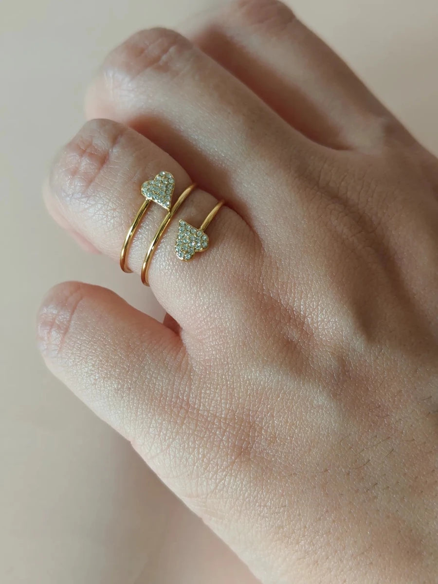 18K Gold-Plated Heart Ring with Zircon - Zoene Jewels