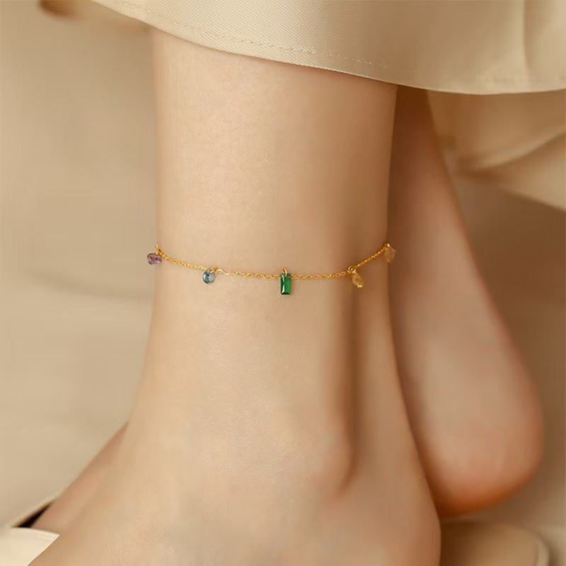 18K Gold-Plated IG-Style Anklet with Zircon Inlay - Zoene Jewels