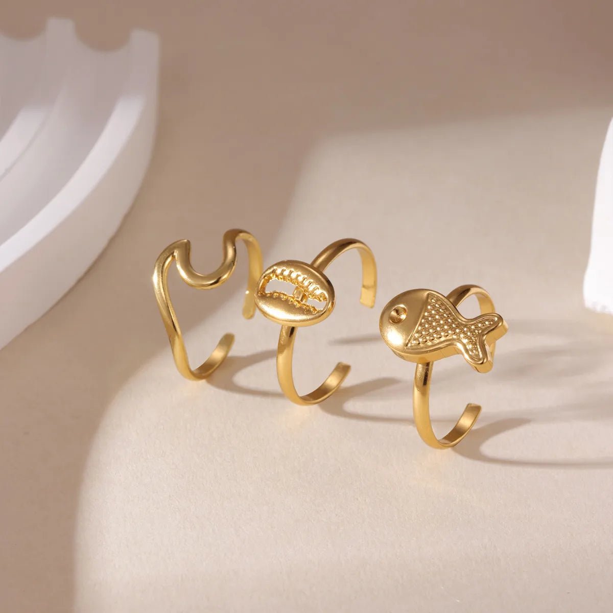 18K Gold Plated Shell Ring - 3 Piece Set - Zoene Jewels