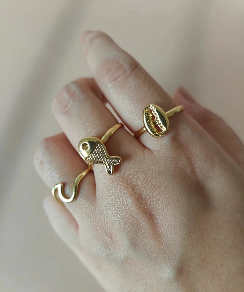 18K Gold Plated Shell Ring - 3 Piece Set - Zoene Jewels
