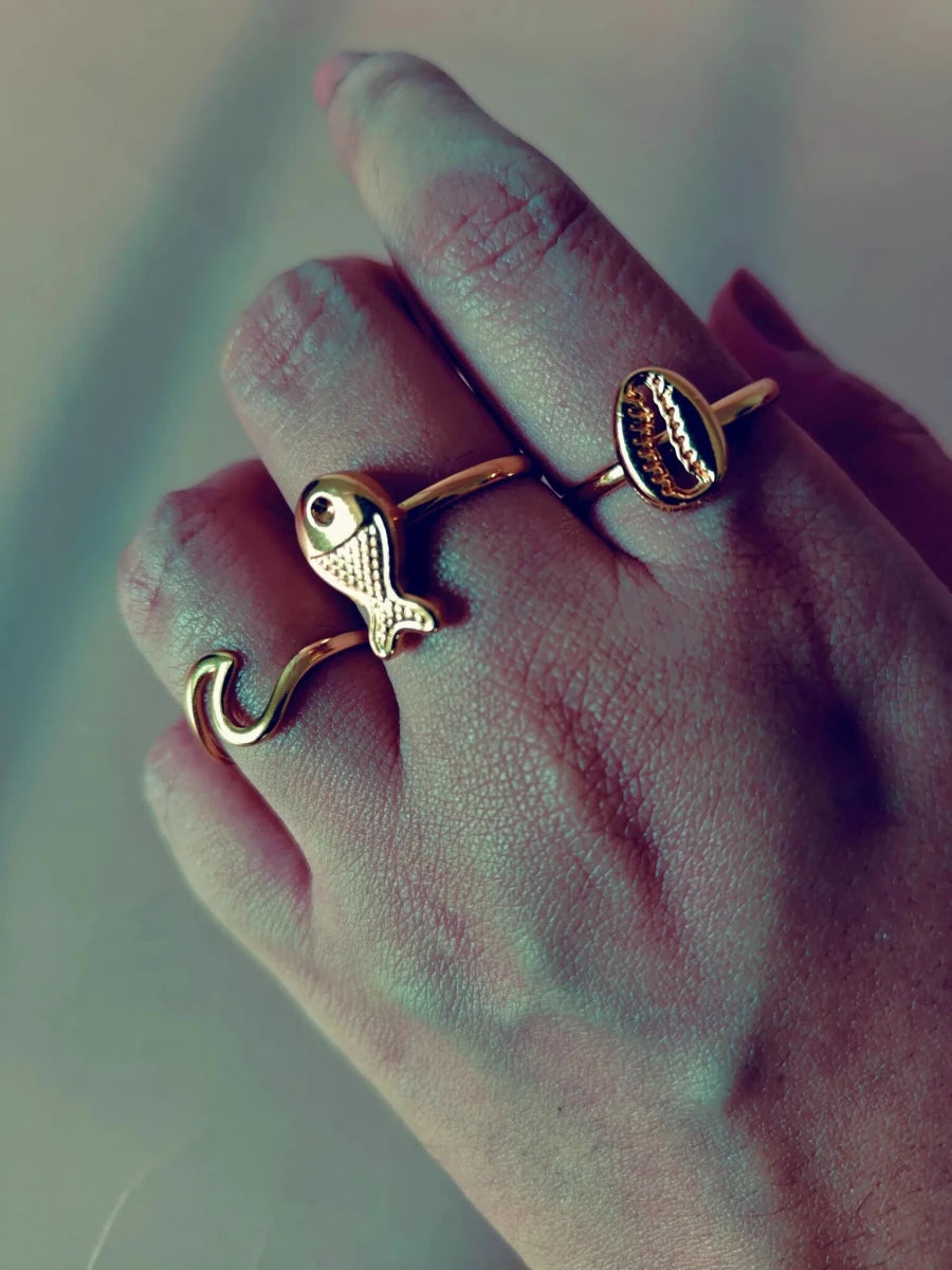 18K Gold Plated Shell Ring - 3 Piece Set - Zoene Jewels