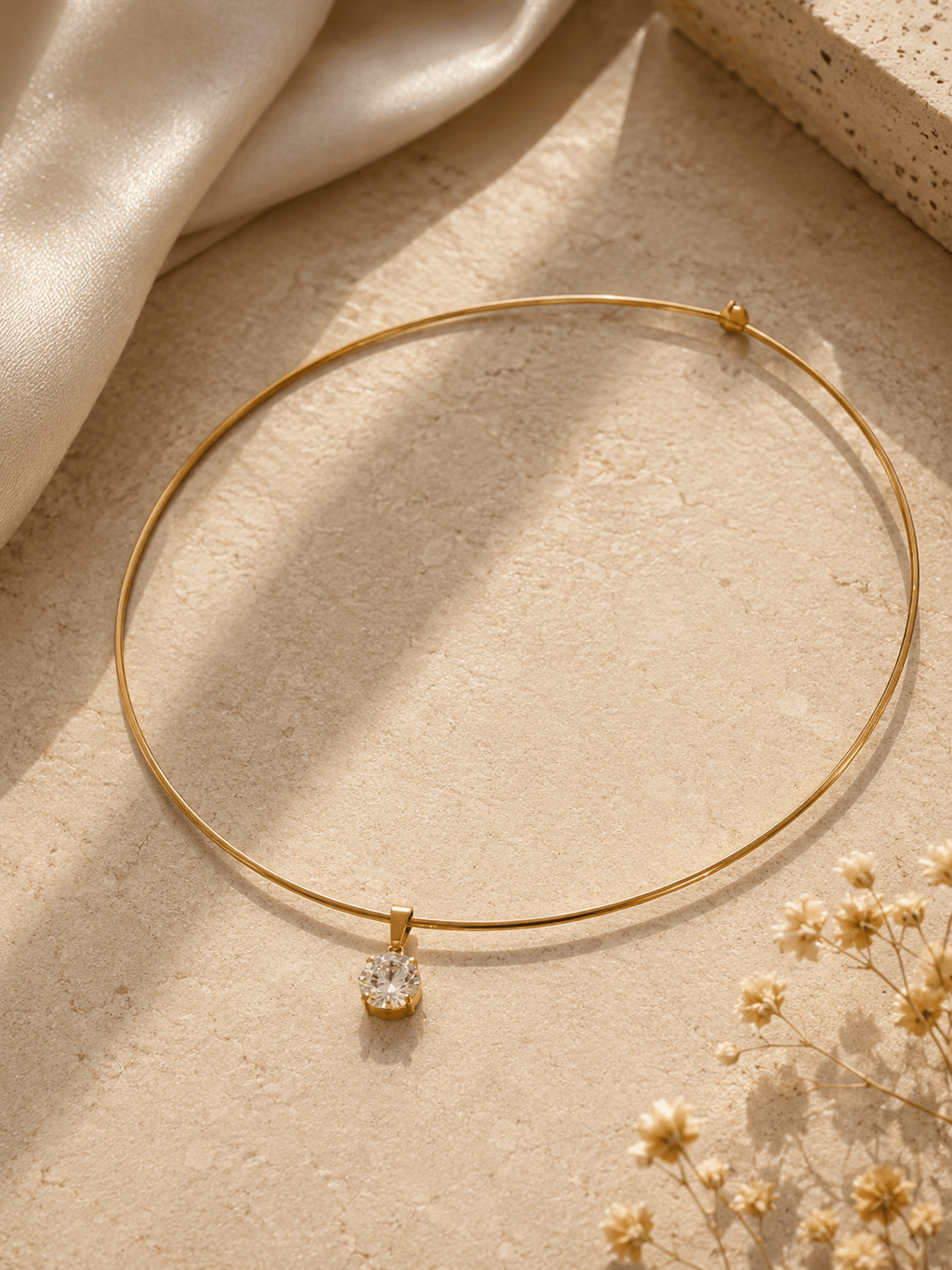 18K Gold Plated Solitaire Crystal Choker Necklace for Women | Minimalist Solitaire Neck Cuff - Zoene Jewels