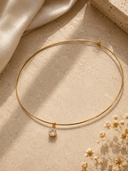 18K Gold Plated Solitaire Crystal Choker Necklace for Women | Minimalist Solitaire Neck Cuff - Zoene Jewels