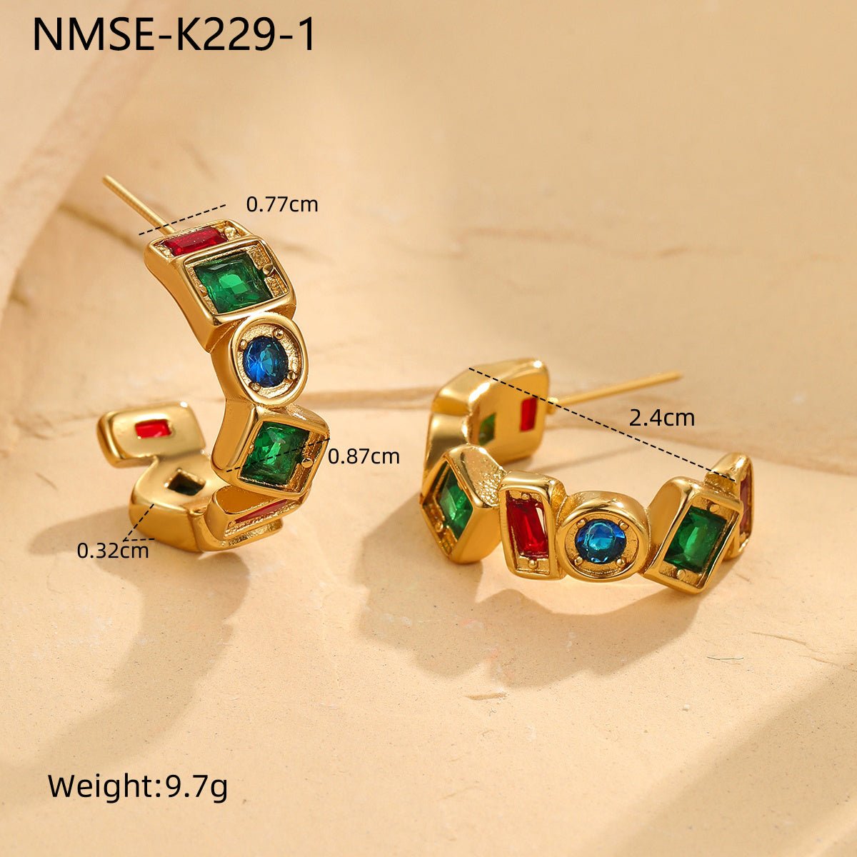 18K Gold Plated Zirconia Circle & Square Stud Earrings - Zoene Jewels