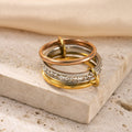 18K Gold Plated Geometric Stackable Ring with Rhinestones