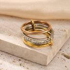 18K Gold Plated Geometric Stackable Ring with Rhinestones