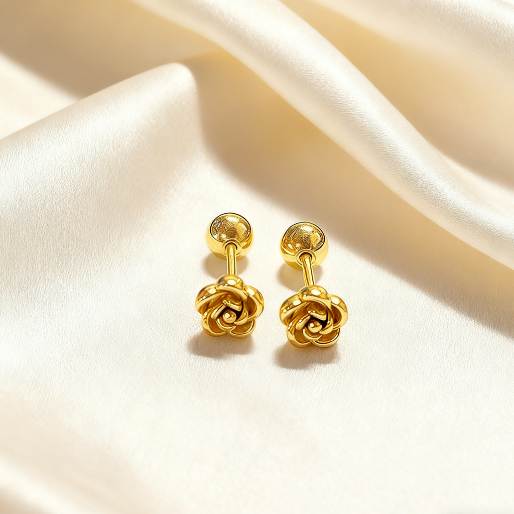18K Gold Plated  3D Flower Earrings
