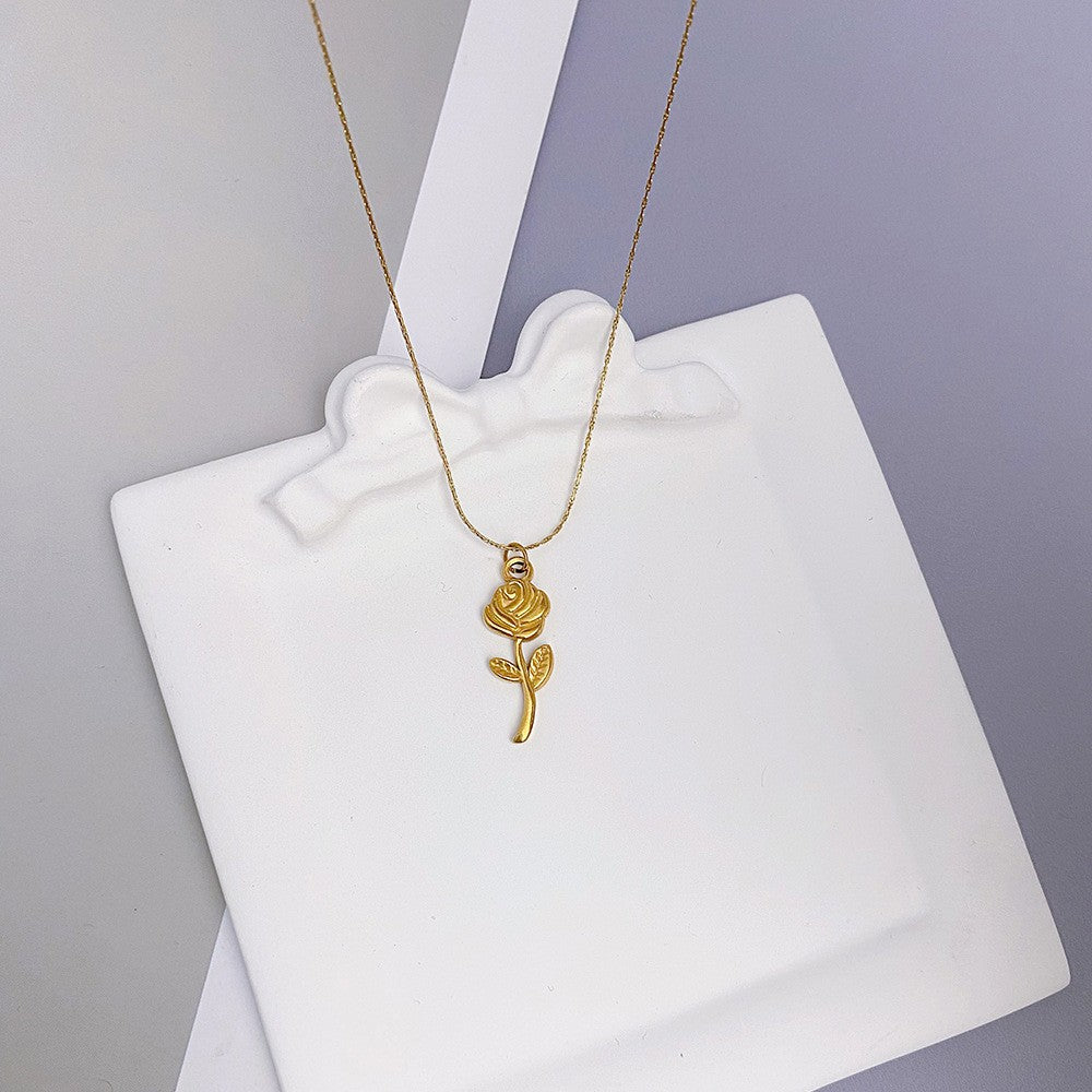 18K Gold Plated Rose Necklace in Titanium Steel