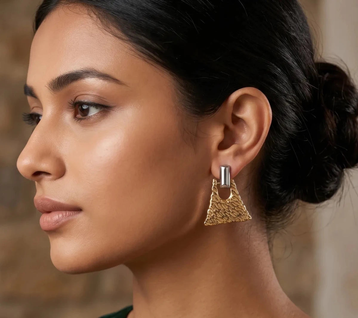 316 Stainless Steel Geometric Asymmetrical Gold Earrings - Zoene Jewels