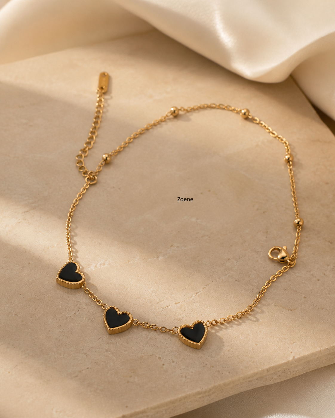 Black Heart Charm Bracelet – 18K Gold Plated Elegant Double-Layer Bracelet