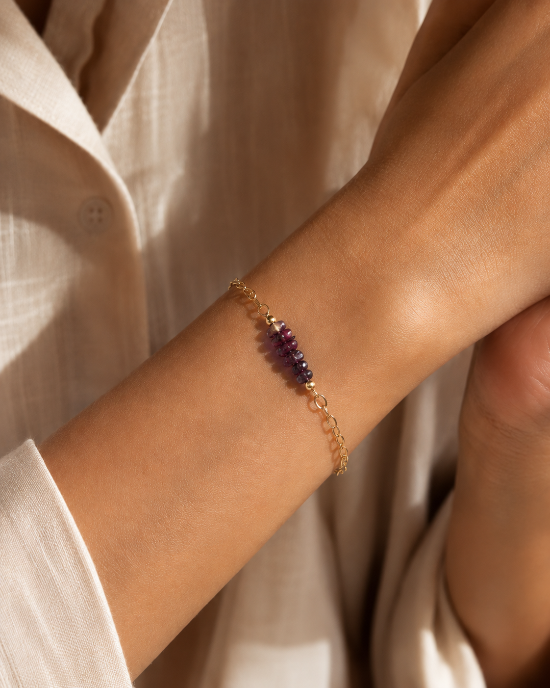 Amethyst Chain Bracelet – 18K Gold Plated Stainless Steel Natural Stone Bracelet for Women