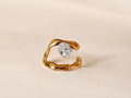 Organic Wave Zircon Open Ring – 18K Gold Plated Statement Ring for Women