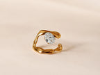 Organic Wave Zircon Open Ring – 18K Gold Plated Statement Ring for Women