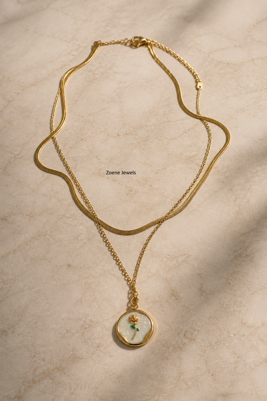 Vintage Rose Layered Necklace – Double Layer Gold Pendant Necklace for Women