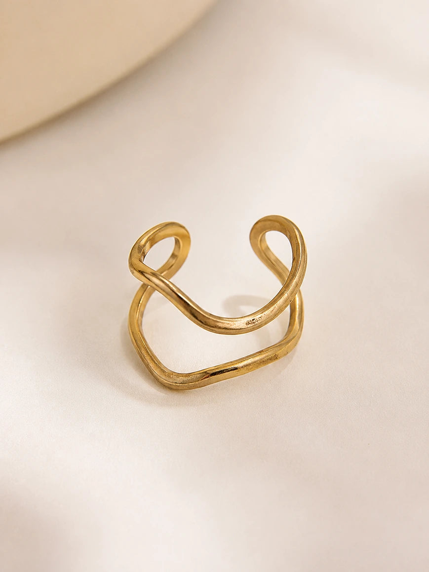 Wavy Open Stackable Ring – Minimalist 18K Gold Plated Adjustable Ring