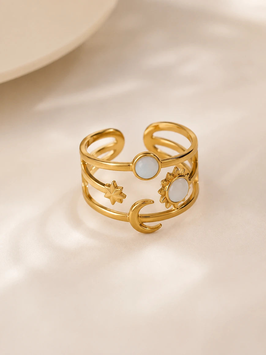 Celestial Gold Open Ring – 18K Gold Plated Stainless Steel Ring for Women & Men
