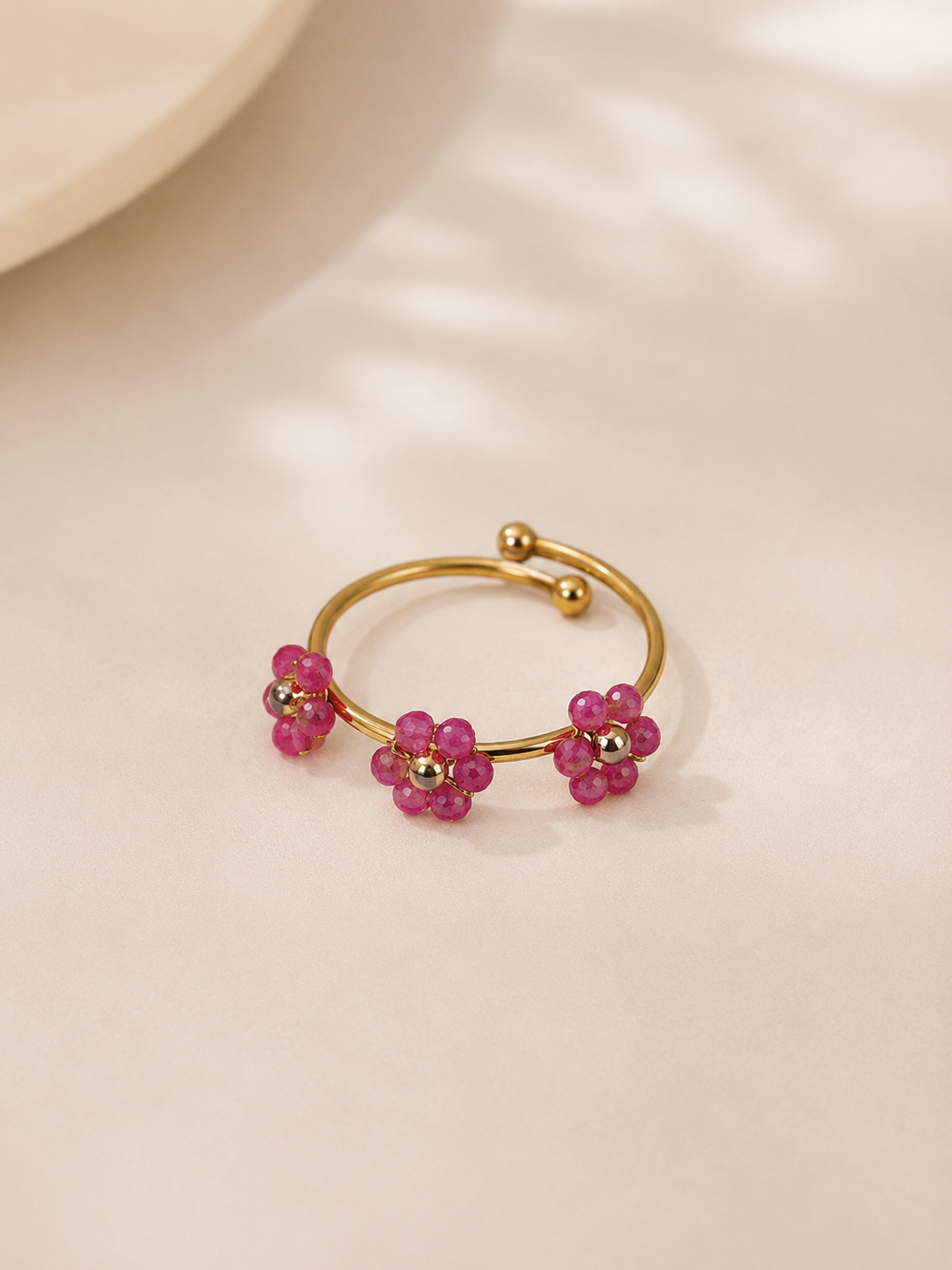 Floral Mostacilla Ring – Rose Red