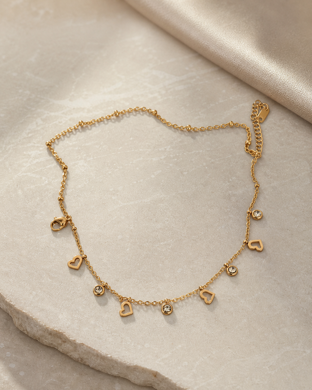 Layered Heart Charm Bracelet – 18K Gold Plated 316 Stainless Steel Zircon Bracelet for Women