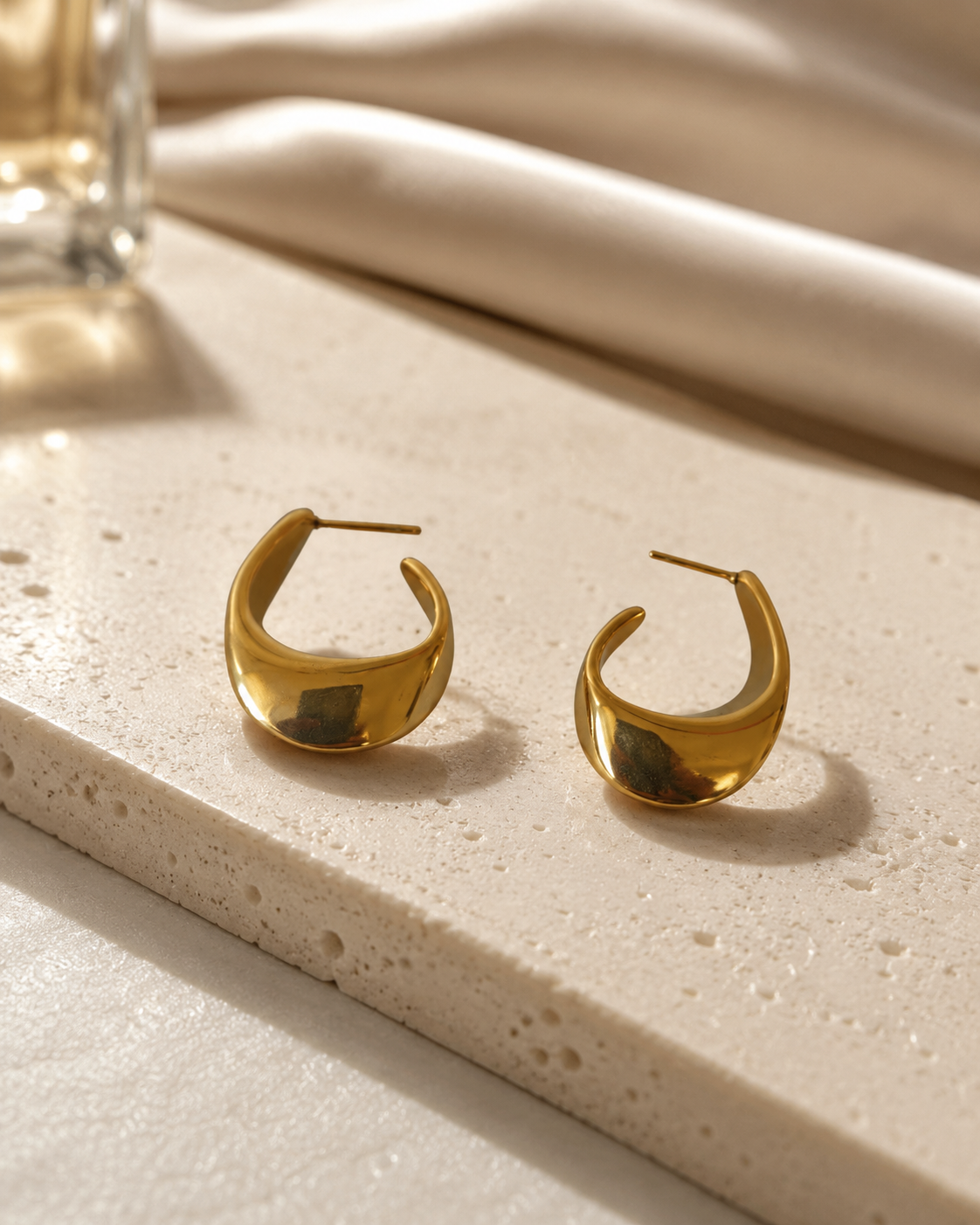 Ripple Hoop Earrings- Vintage C-Shape 18K Gold Plated Ear Studs