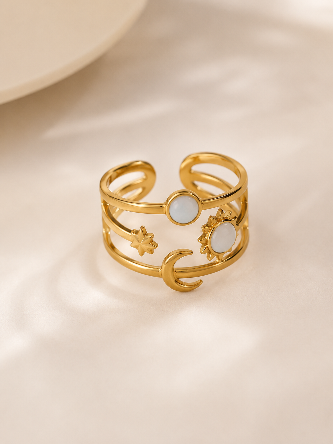 Celestial Gold Open Ring – 18K Gold Plated Stainless Steel Ring for Women & Men