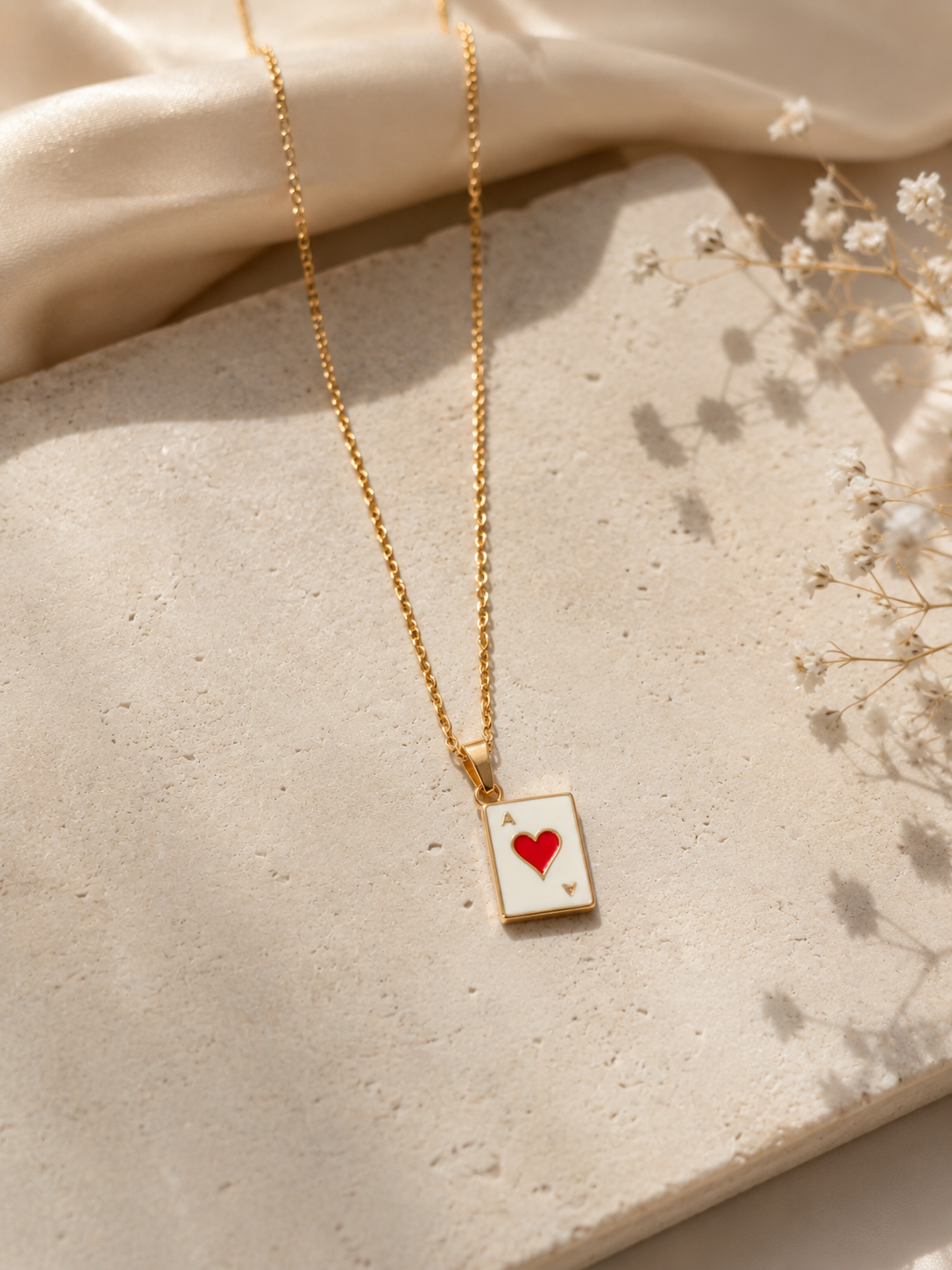 Ace of Hearts Pendant Necklace – 18K Gold Plated Playing Card Necklace for Women