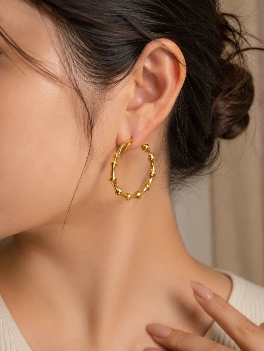 Golden Bamboo Hoop Earrings