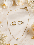 18K Gold Plated Dainty Necklace & Hoop Earrings Set – Minimalist Zircon Jewellery Set for Women